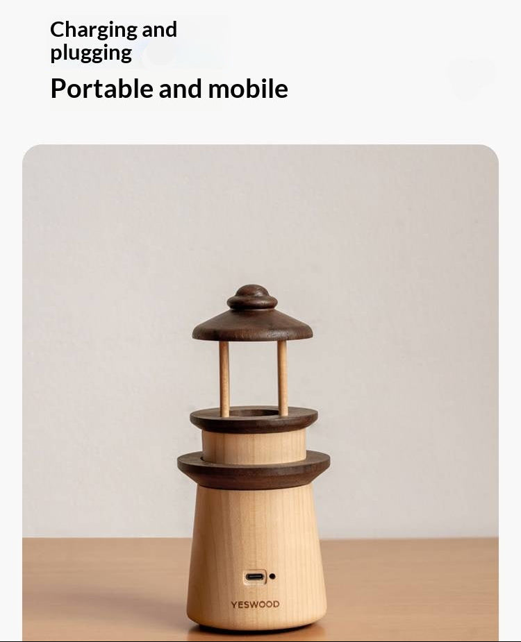 Black Walnut, Maple Solid WoodLighthouse Night Light for Bedroom and Bedside