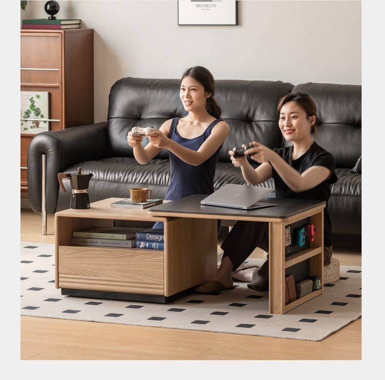 Ash Solid Wood Movable Rock Plate Tea Table