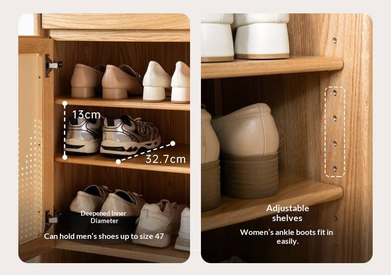 Oak Solid Wood Narrow Shoe Storage Cabinet with Pull-Out Drawer