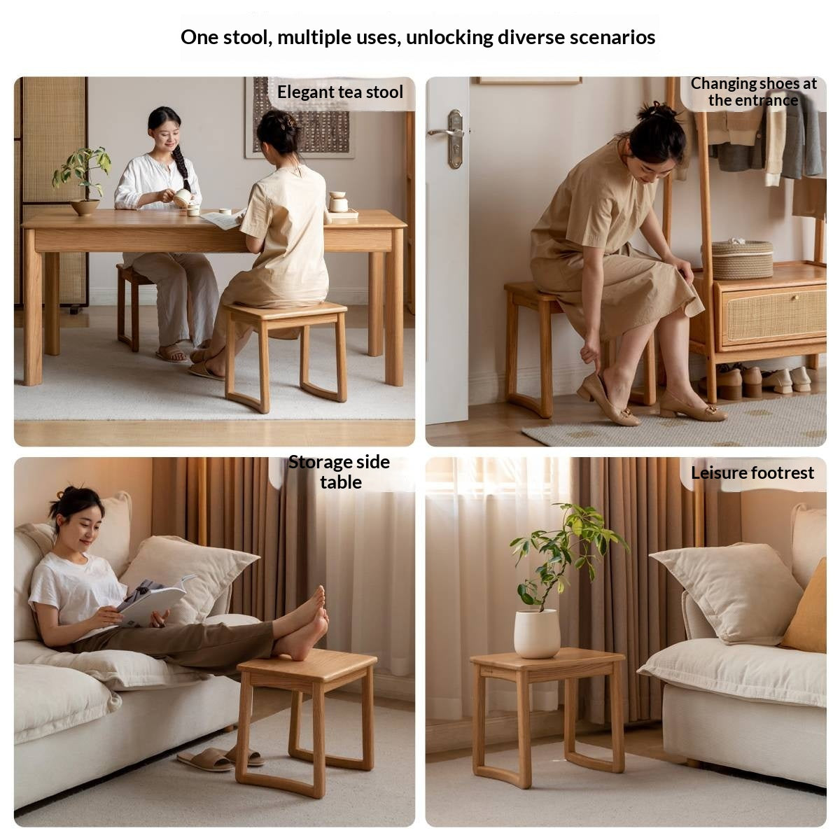 Ash, Oak Solid Wood Modern and Simple Style Tea Stool