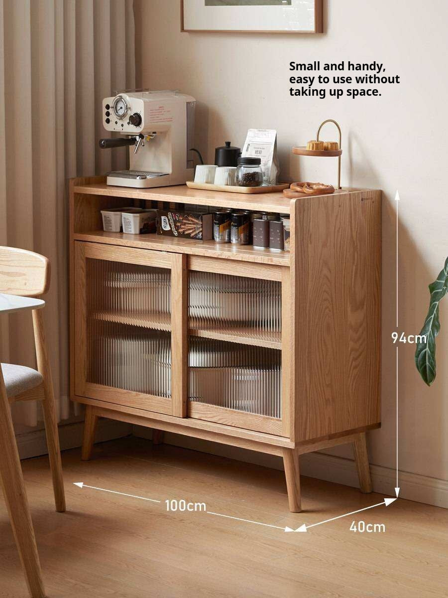 Oak Solid Wood, Solid RubberWood Sideboard Sliding Doors