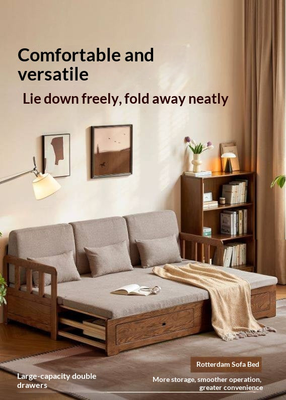 Oak Solid Wood Spindle Daybed with Trundle and Storage Drawers