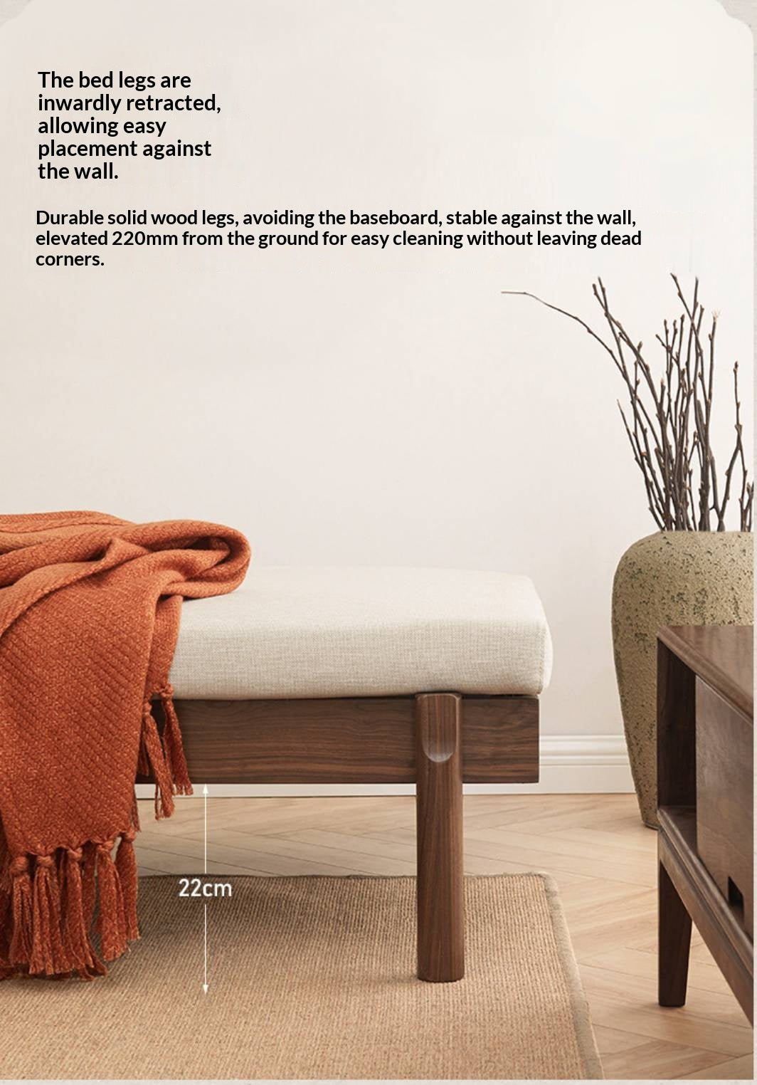 North american black walnut, Ash Solid Wood Single Sleeper Chaise Sofa Bed