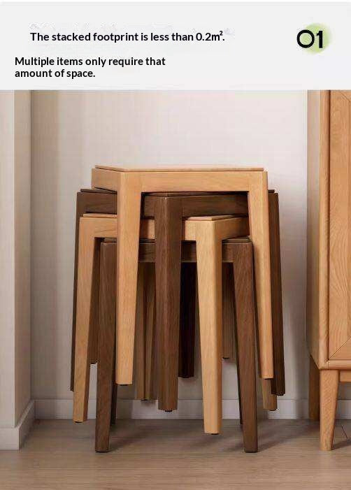 Beech Solid Wood Stackable Stool with Nordic Minimalist Design