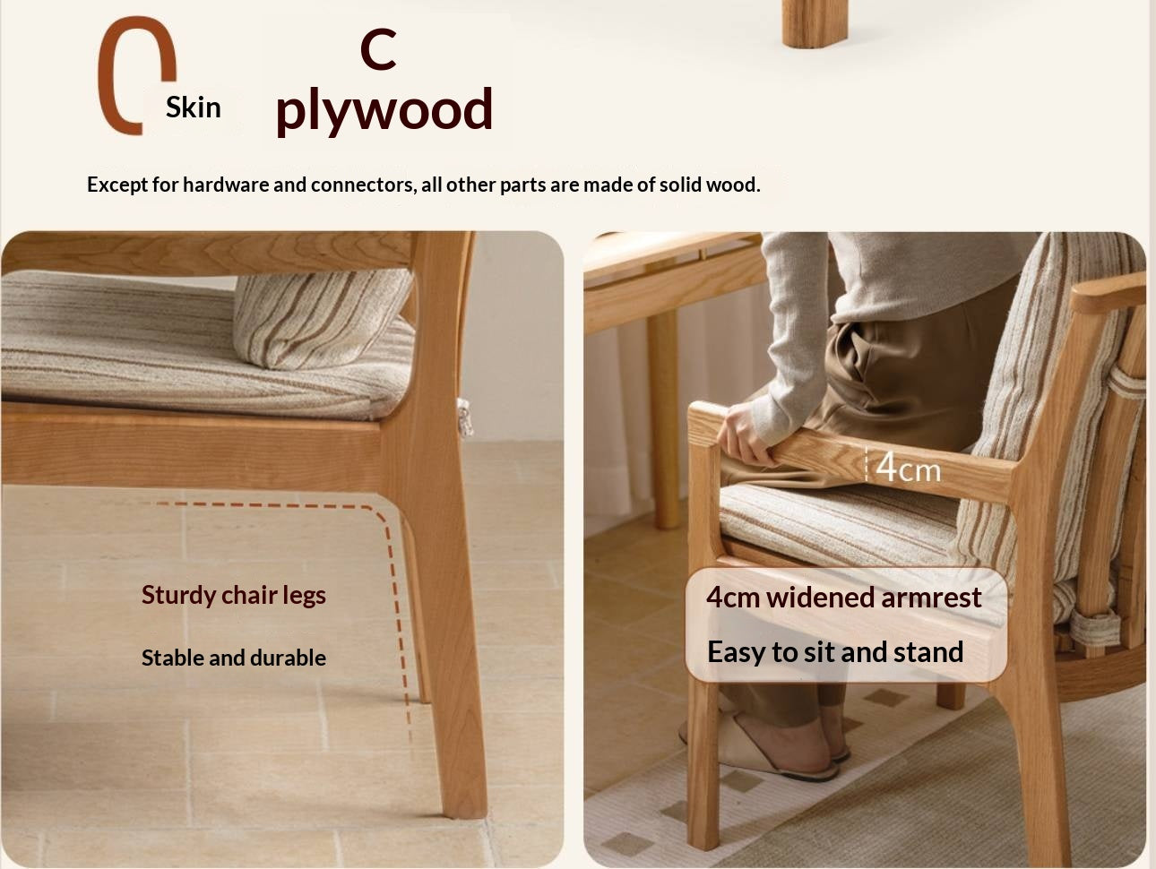 Cherry, Oak, Beech Solid Wood Book Chair Comfortable Soft Back Chair