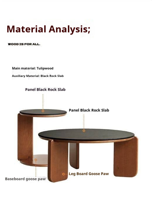 Tulipwood Solid Wood Rock Board Coffee Table