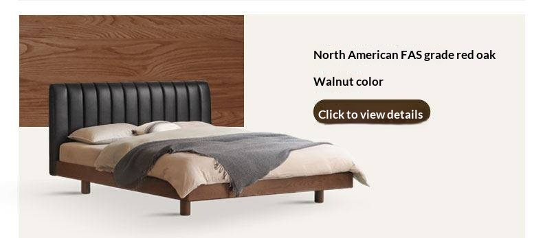 Oak,Rubber Wood Solid Wood Cream Suspended Genuine Leather Technology Fabric Soft Wrapped Bed