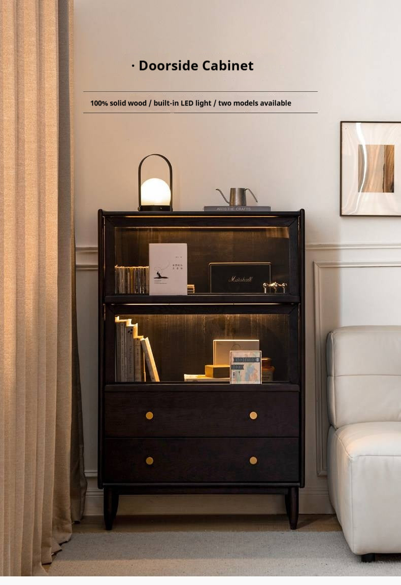 Ash Solid Wood Side Cabinet LED Lights Smoked