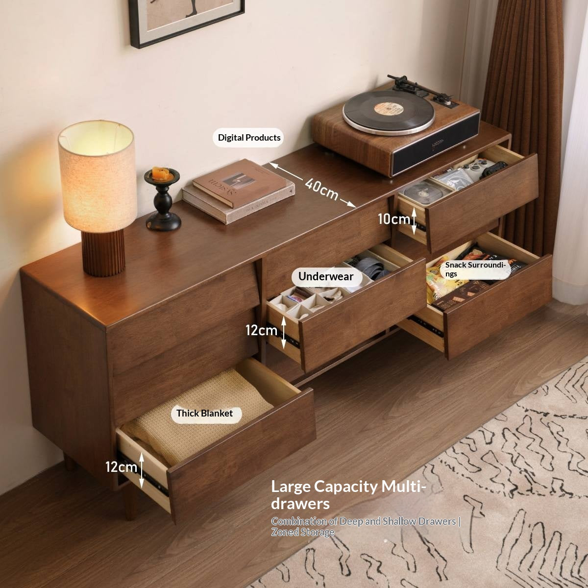 Solid Rubberwood Antique Style Chest of Drawers