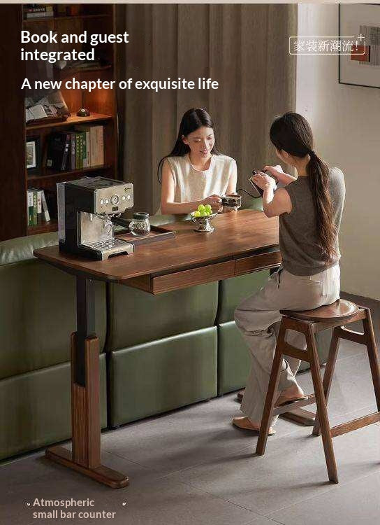 Black Walnut, White Ash Solid Wood Electric Height-Adjustable Standing Desk with Storage Drawers