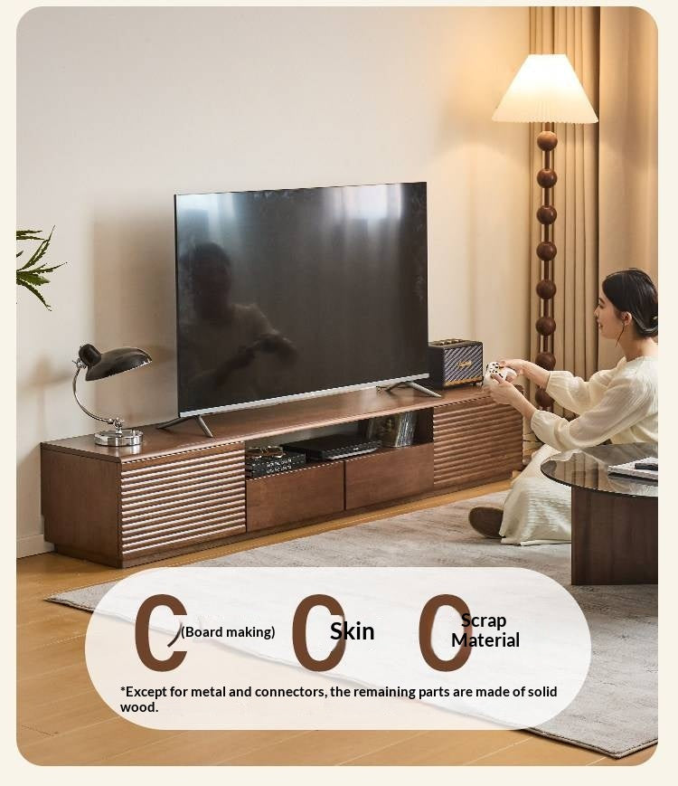 Solid RubberWood Fluted TV Media Console with Drawers and Open Shelf