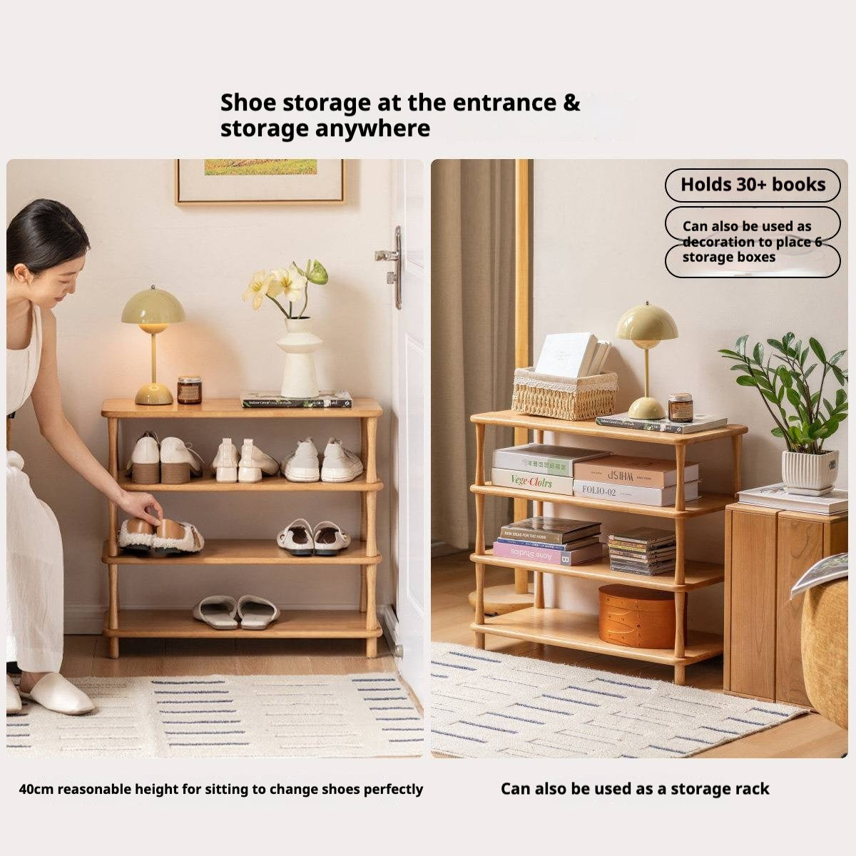 Rubberwood Solid Wood Shoe Rack Multi Layer Storage Organizer
