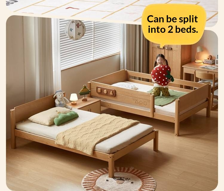 Beech Solid Wood Convertible Bunk Bed with Storage Drawers