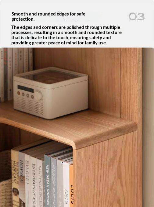 Oak Solid Wood Corner Bookshelf with Floor-Standing Storage Cabinet
