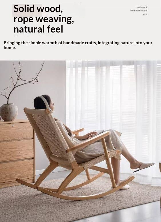 Oak Solid Wood Scandinavian Rocking Chair with Woven Seat