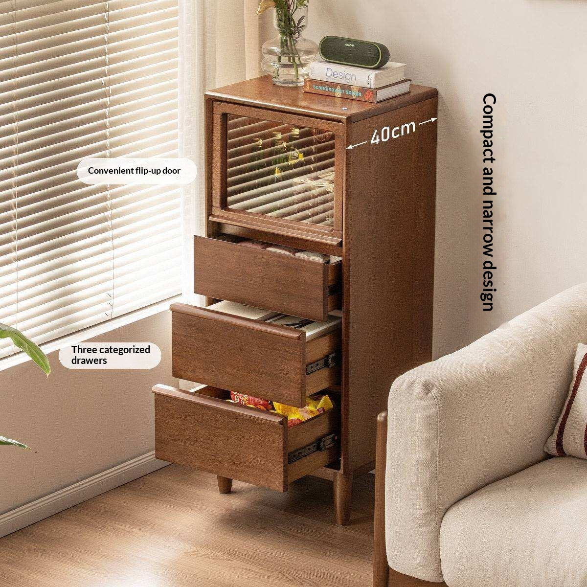 Golden Pear solid wood Side Cabinet with Enclosed Storage and Display Shelves