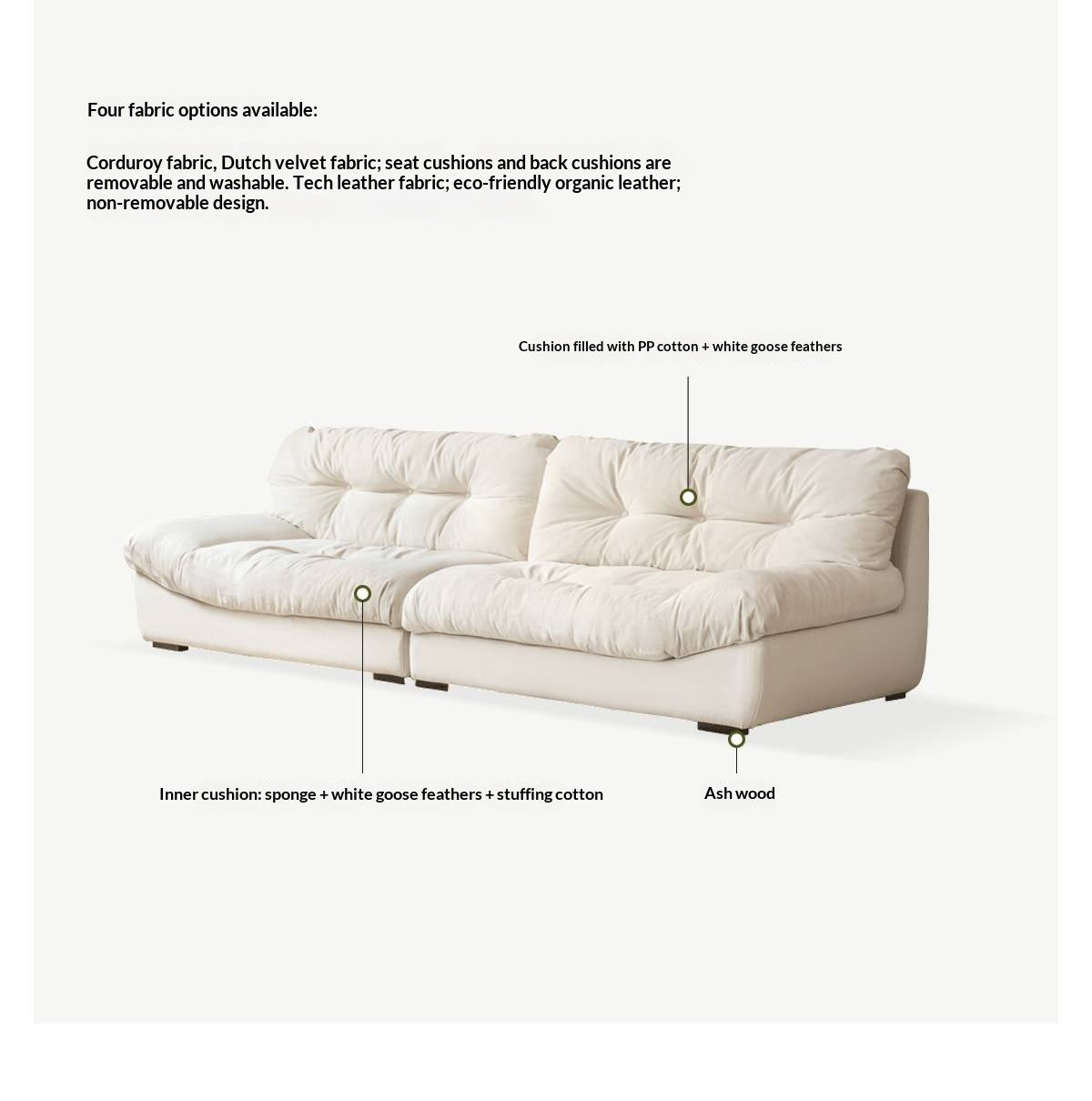 Fabric Italian Style Cloud Sofa With Russian Birch Wood Frame-