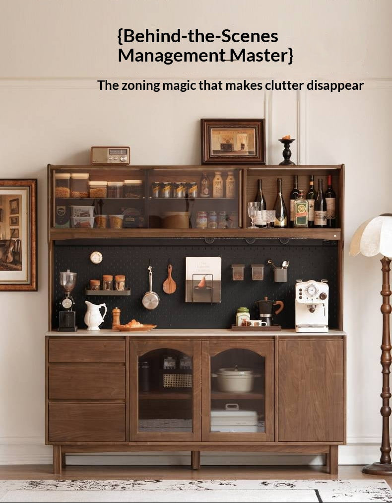 Black Walnut Solid Wood Retro Buffet Cabinet, Sideboard