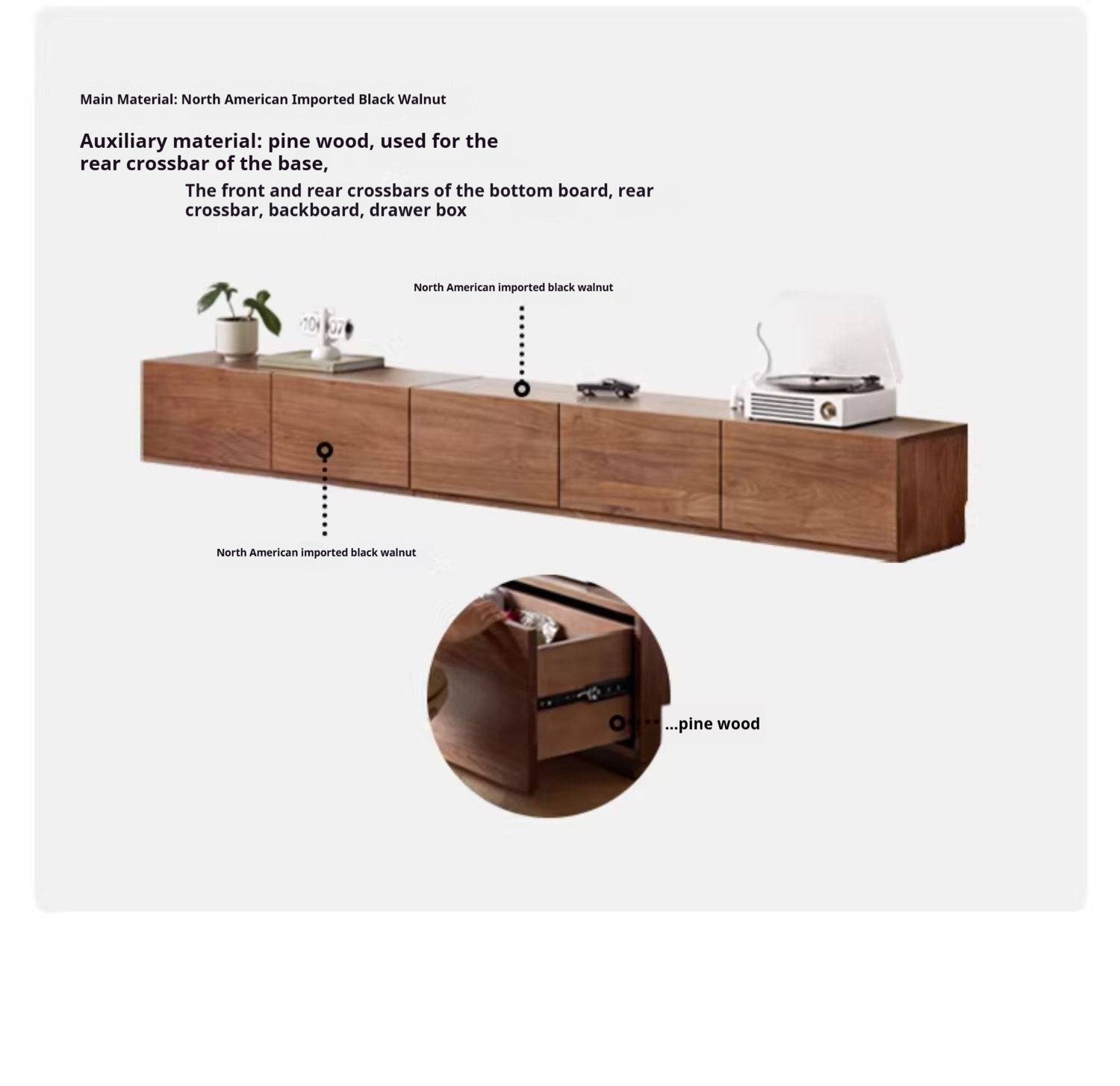 Black Walnut, Ash Solid Wood Floor Splicing Floor TV Cabinet.