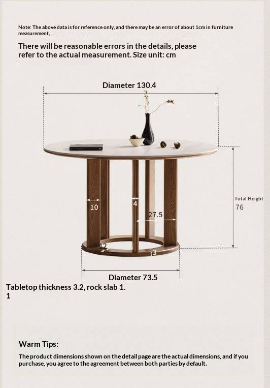 Ash Solid Wood Rock Plate Dining Table with Rotary Wheel