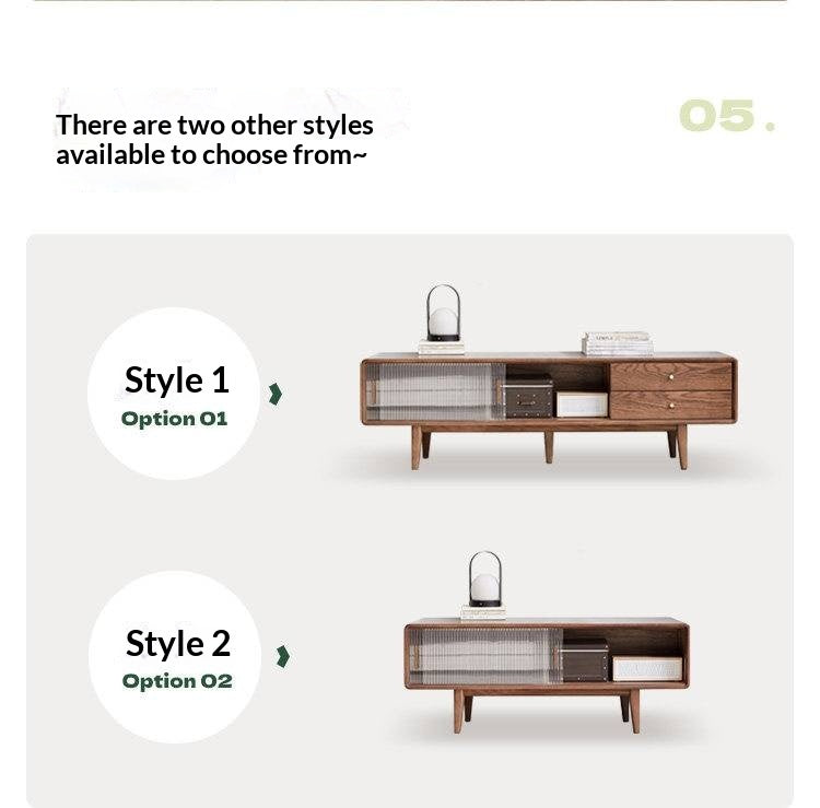 Oak, Solid Rubberwood, Beech Solid Wood TV Stand Glass Sliding Door