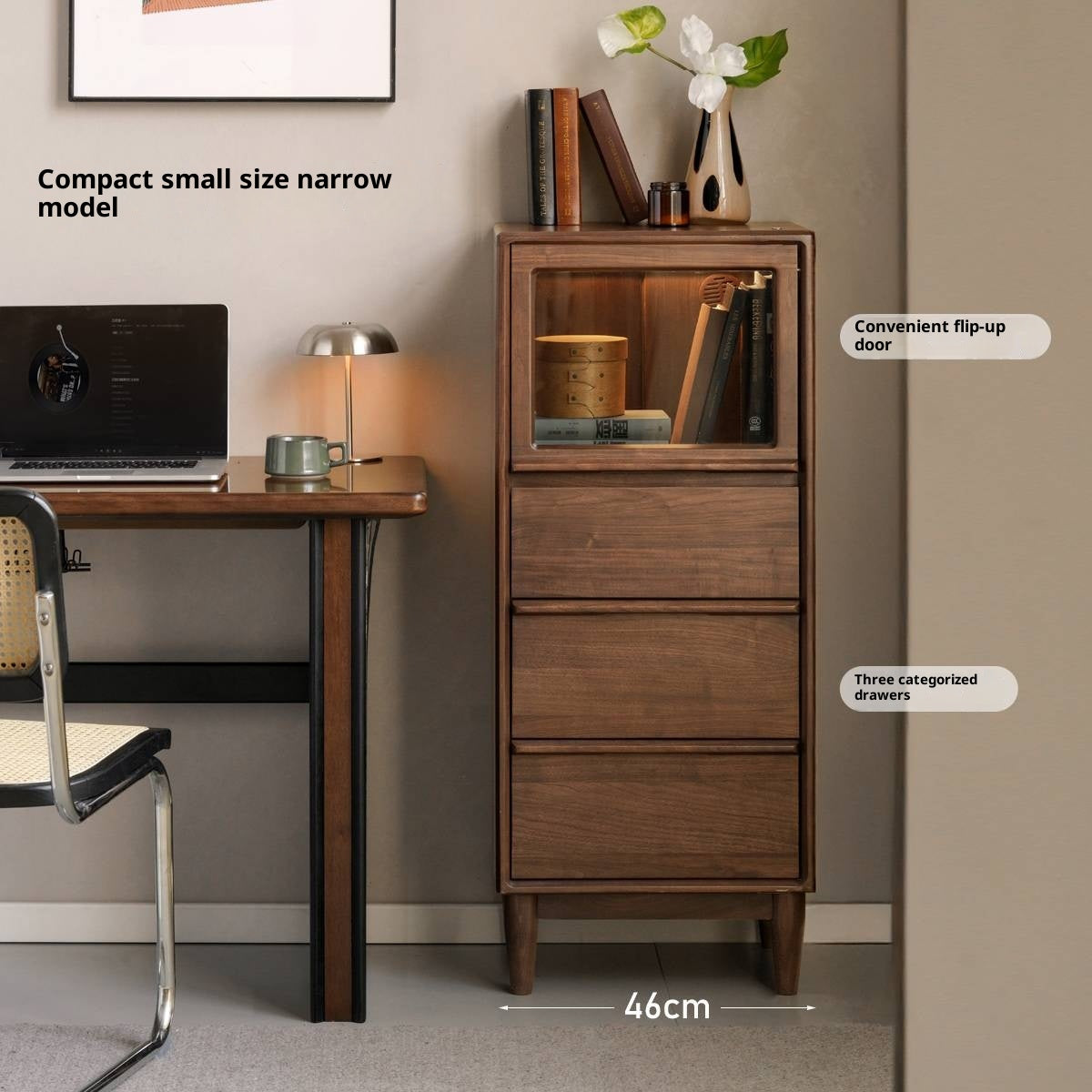 Black Walnut Solid Wood Italian Light Luxury Side Cabinet.