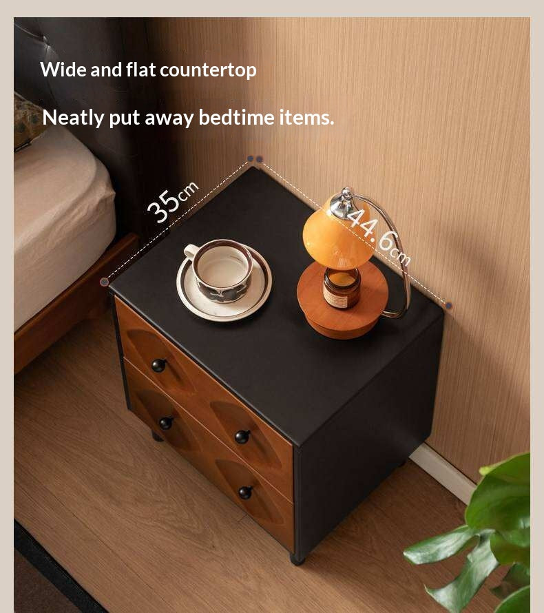 Solid RubberWood Nightstand Mid Century Two-Drawer Storage Cabinet