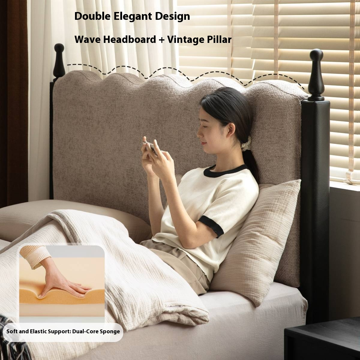 Fabric French Retro Soft Back Bed