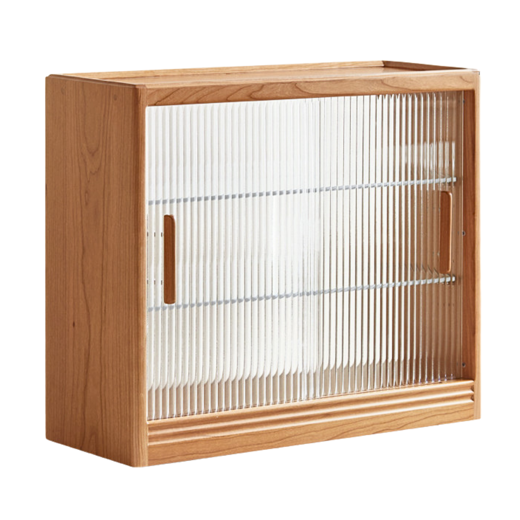 Cherry Solid Wood Glass Sliding Door Storage Cabinet,