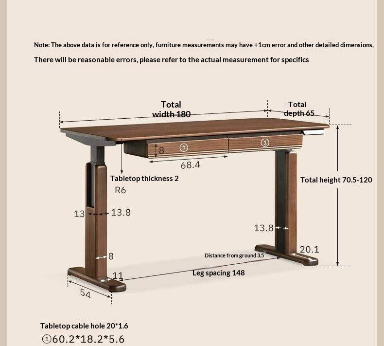 Black Walnut, White Ash Solid Wood Electric Height-Adjustable Standing Desk with Storage Drawers