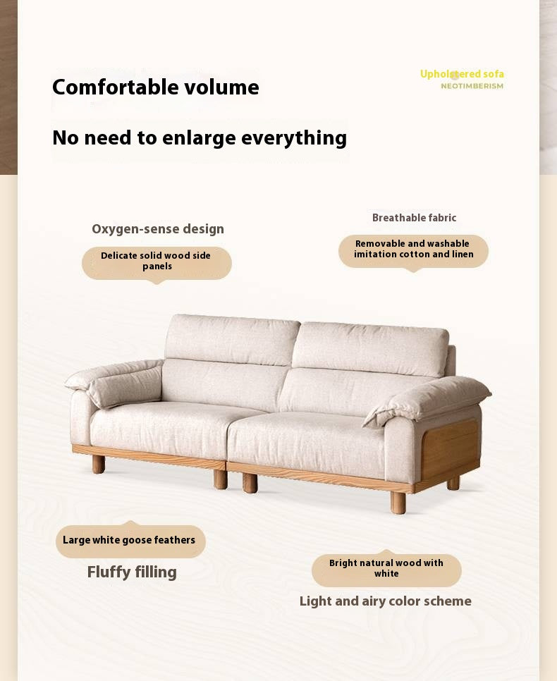 Oak Solid Wood Fabric imitation cotton and linen Sofa