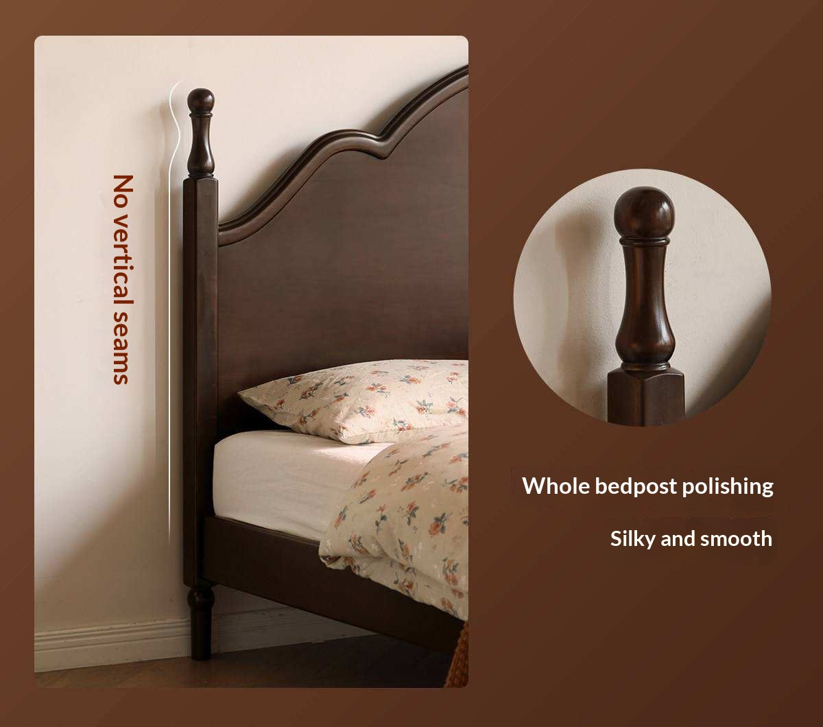 Poplar Solid Wood Adjustable Bed Frame with Arched Spindle Post Headboard