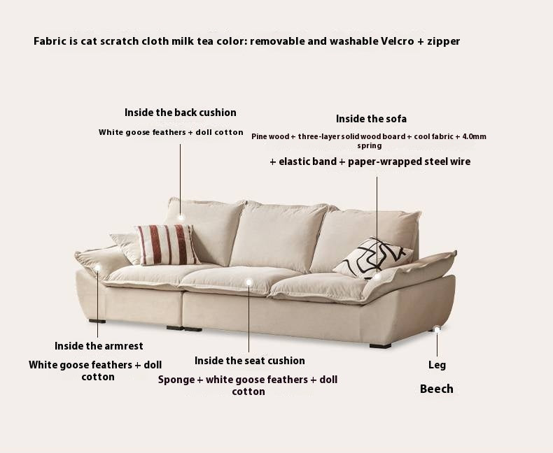 Cream Style Fabric Sofa with Pet-Friendly Scratch-Resistant Fabric, Fully Removable and Washable Design