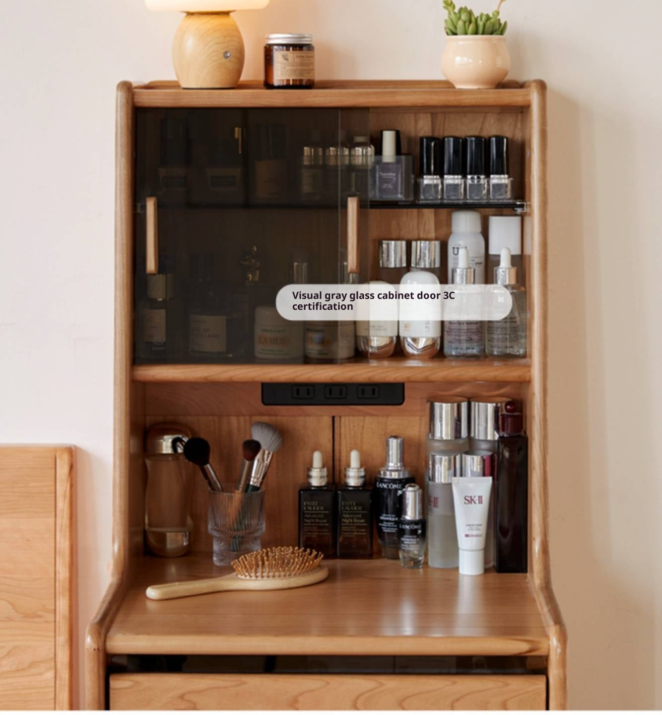 Cherry Solid Wood Multifunctional Retro Dressing Table