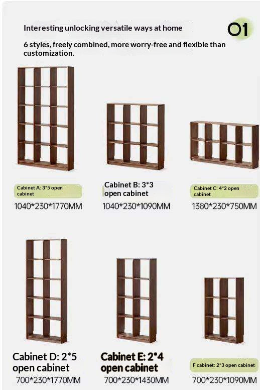 Sandalwood, Black Walnut Solid Wood Bookshelf Shelf Free Lattice Combination