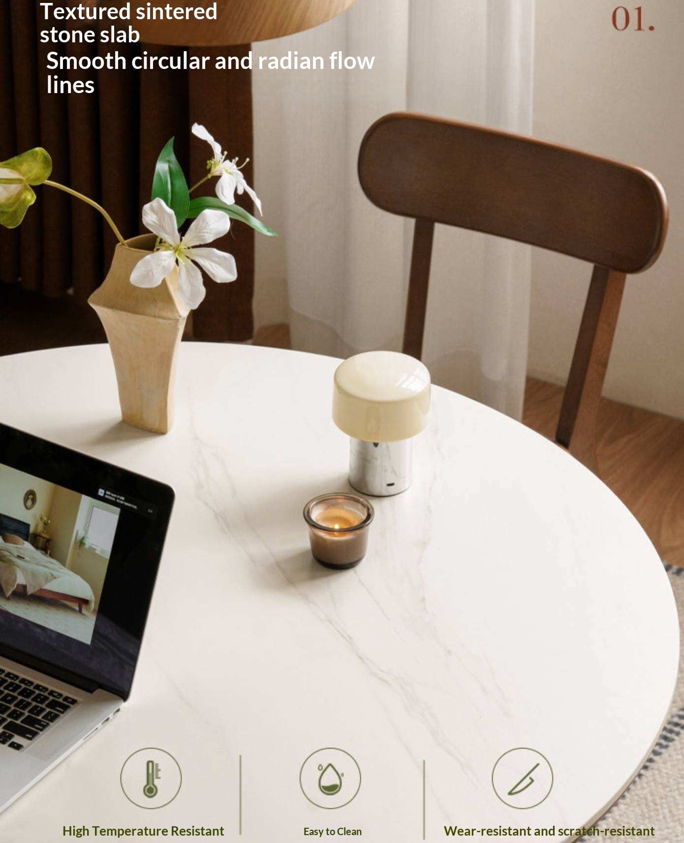 Oak Solid Wood Round Dining Table with Modern Minimalist Design