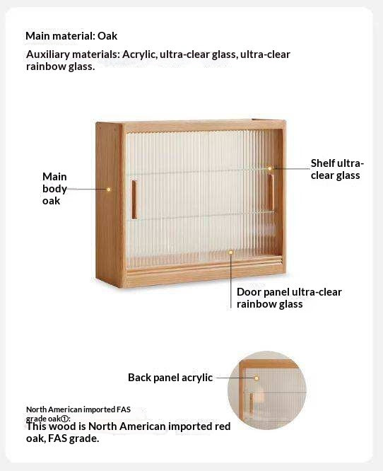 Oak, Cherry Solid Wood Desktop Locker Storage Cabinet Glass Sliding Door