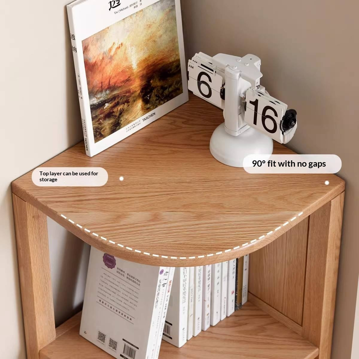 Solid Rubberwood, Oak, Ash Solid Wood Triangle Corner Bookshelf with Multi-Layer Shelving