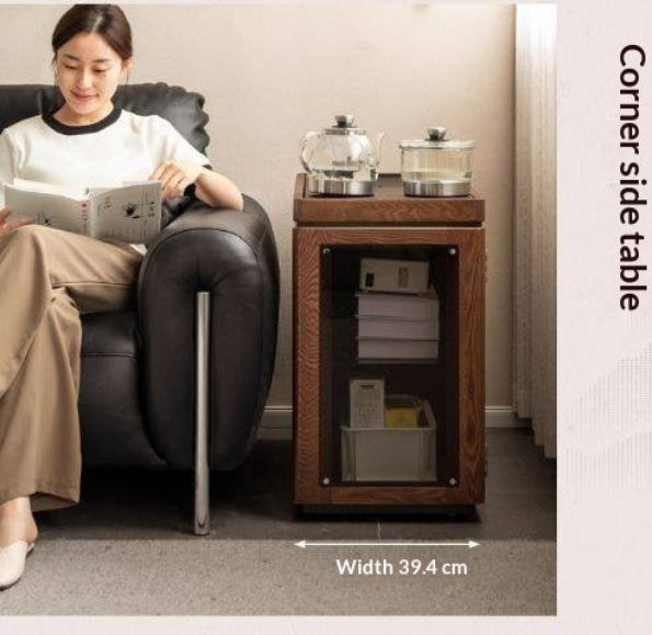 Ash Solid Wood Mobile Tea Cabinet Kettle Integrated