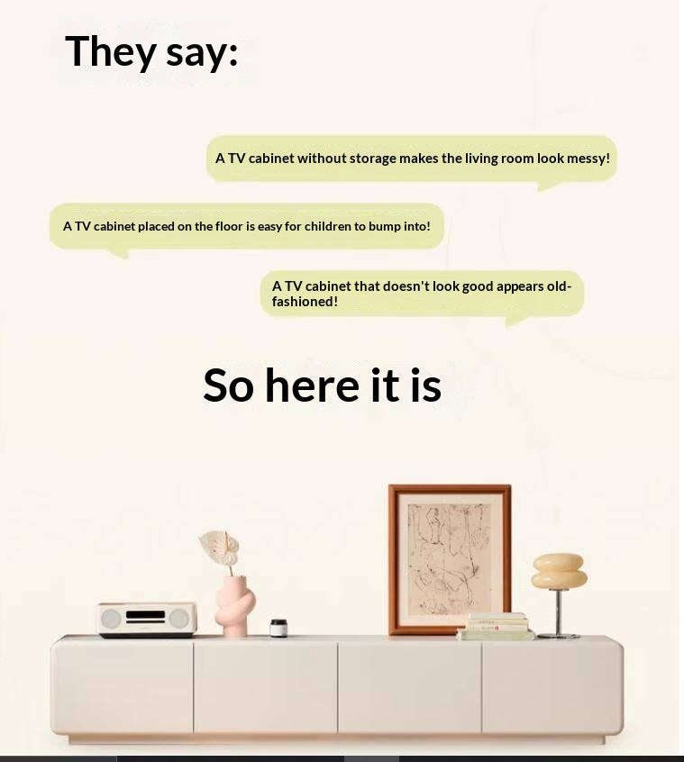 Solid RubberWood Floor TV Cabinet Cream Style.