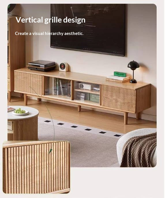 Oak Solid Wood Wall-Mounted TV Stand with Modern Minimalist Storage.