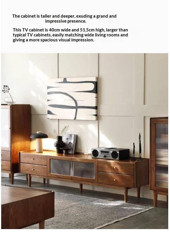 Ash Solid Wood TV Cabinet Minimalist Rock Plate