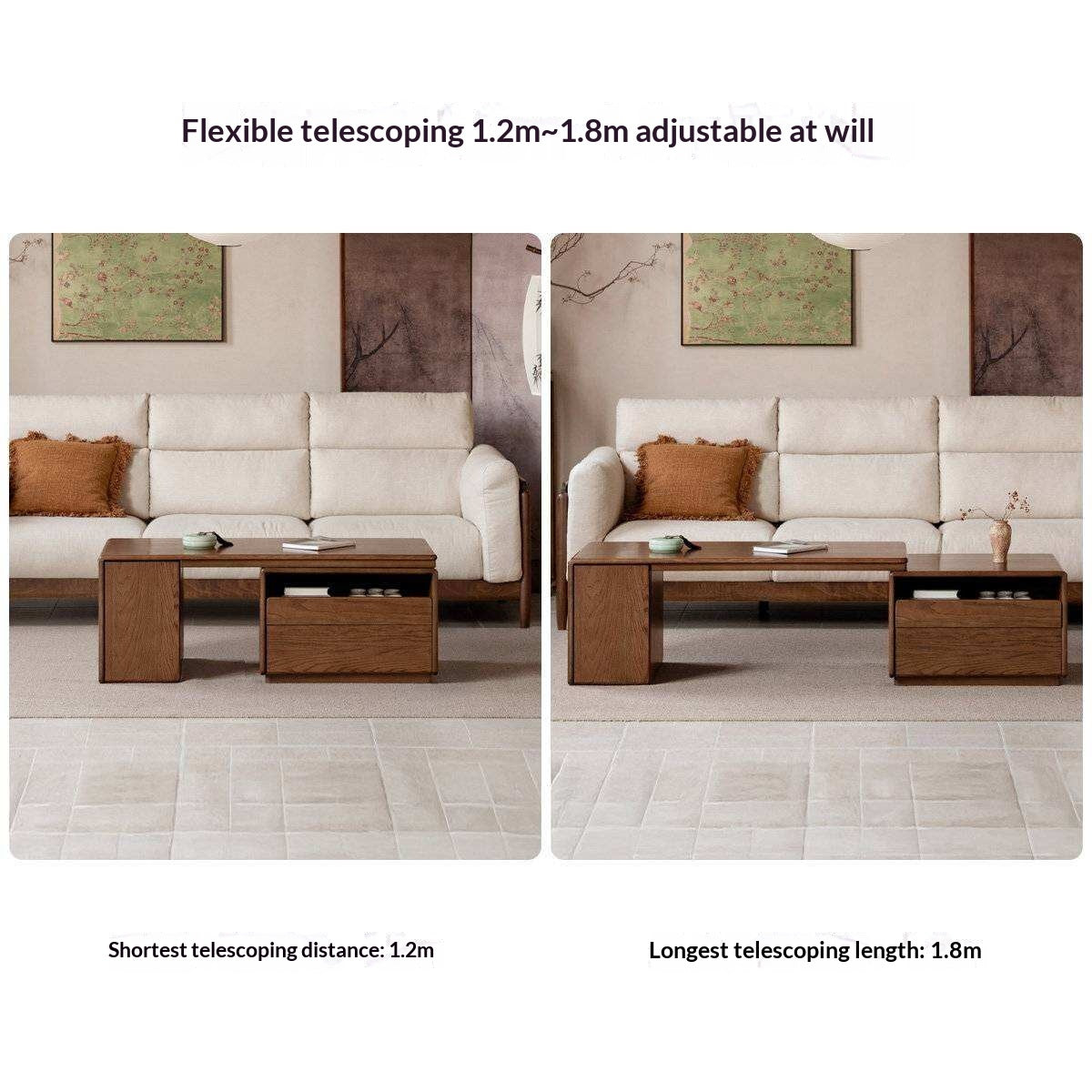 Oak Solid Wood Extendable Coffee Table with Storage