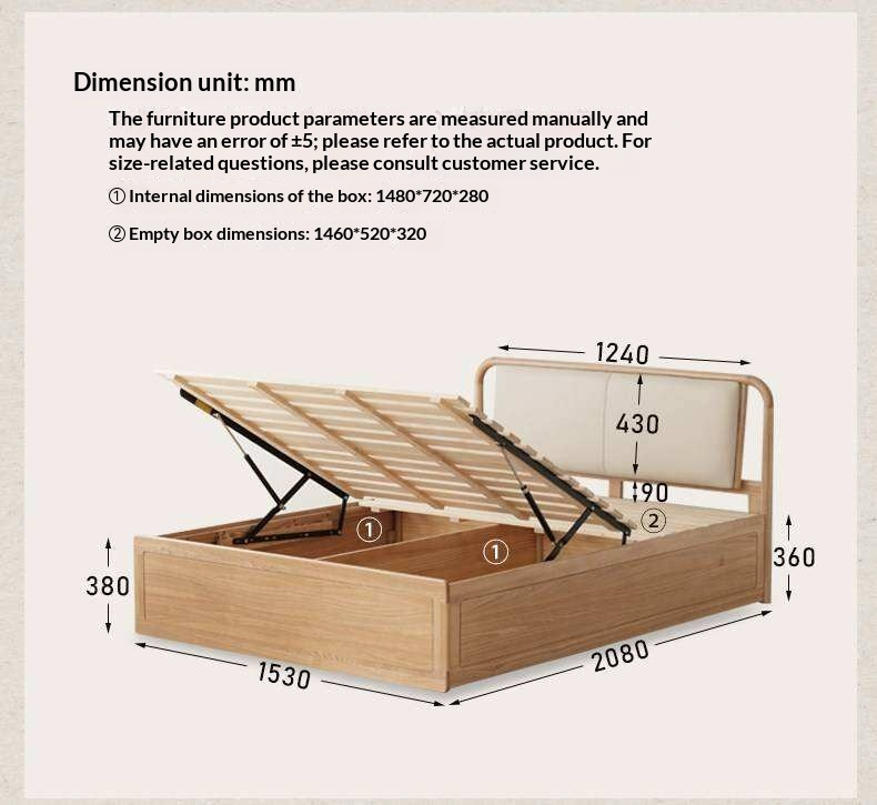Ash Solid Wood Floor Bed — Modern Minimalist, High Box Design with Genuine Leather