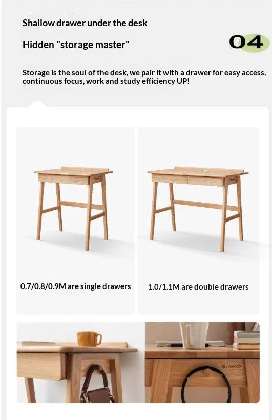 Oak, Beech Solid Wood small Office Desk with a drawer