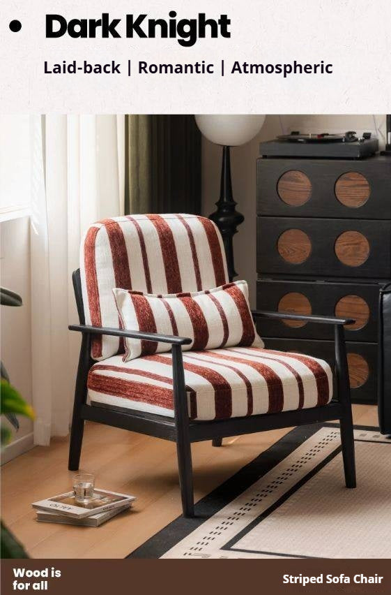 Oak Solid Wood Accent Chair Striped Cushions, French Vintage Style