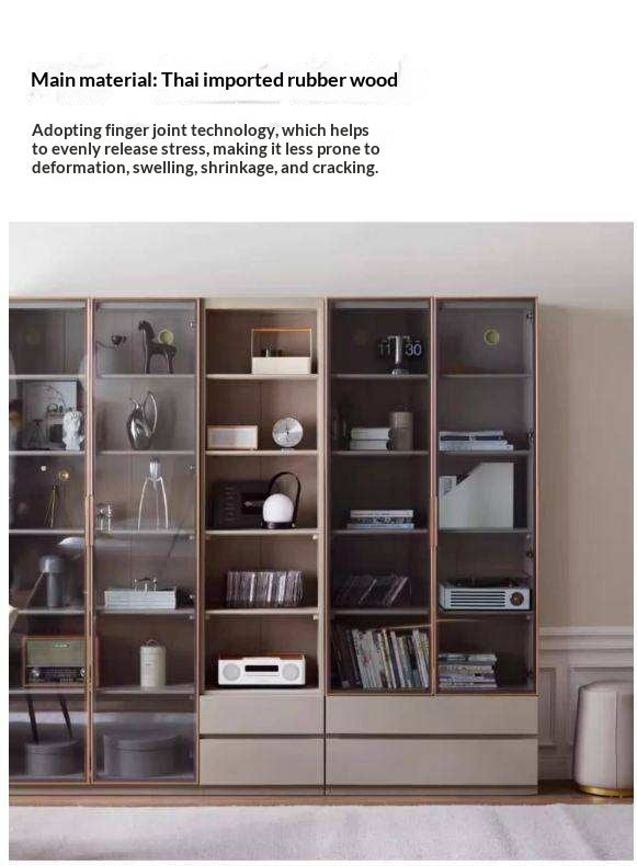 Solid RubberWood Combination Bookcase, Glass Door Cabinet