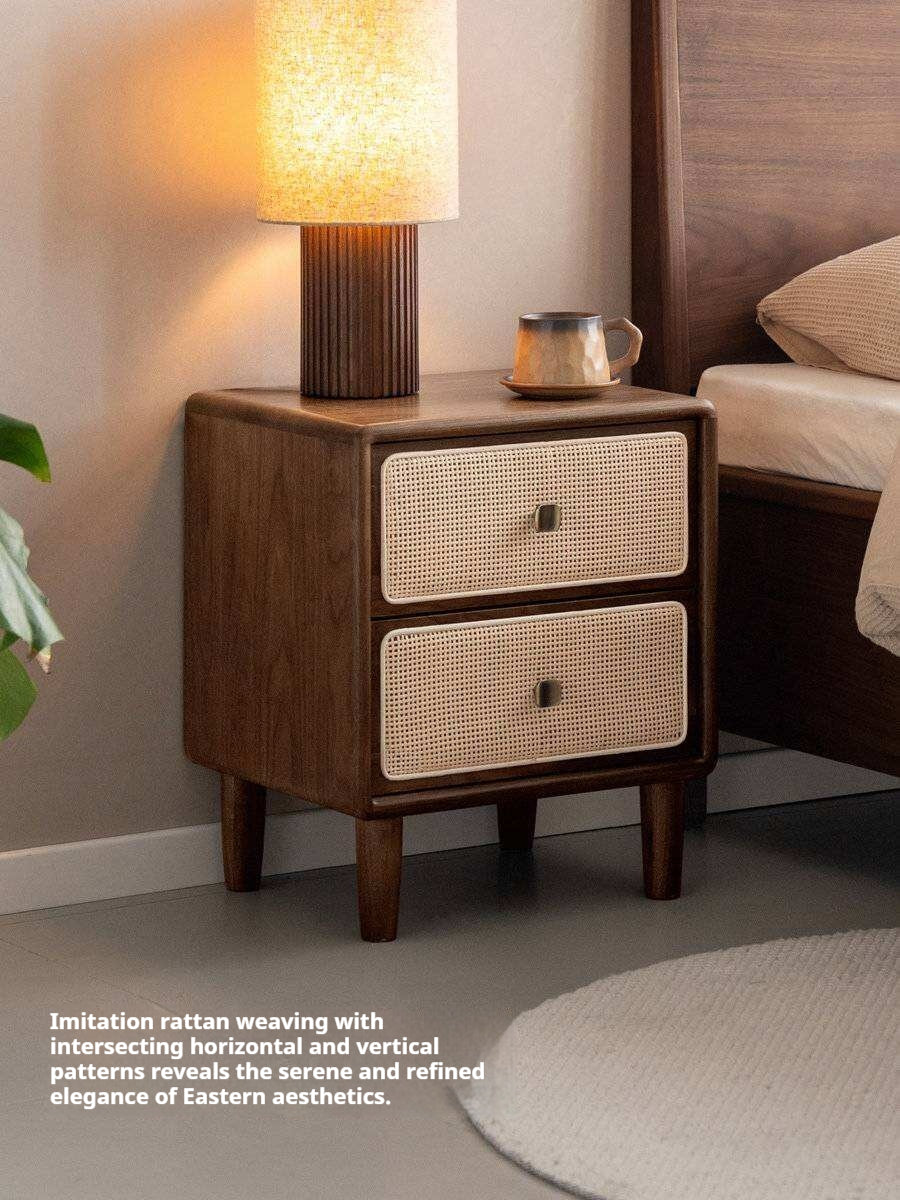 Black Walnut, Beech Solid Wood Nightstand.