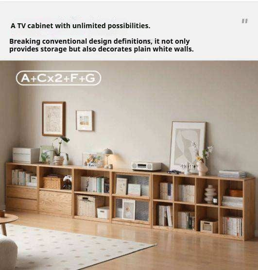 Oak, Solid Rubberwood, Ash Solid Wood Bookcase Free Combination Low Cabinet Floor-Standing Bookshelf