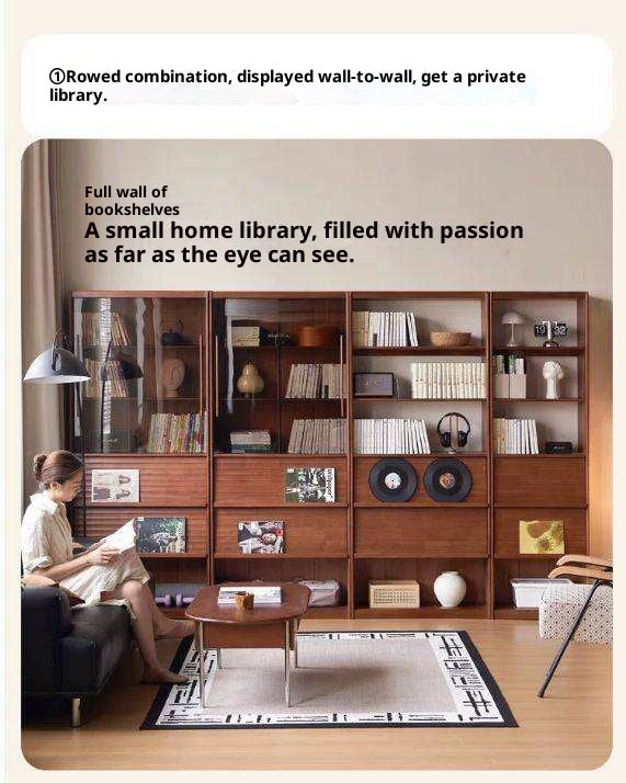 Solid Rubbewood Bookcase Household Storage.